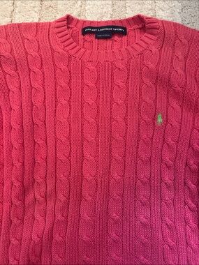 Ralph Lauren Coral Cable-Knit Crewneck Sweater with Pony Embroidery